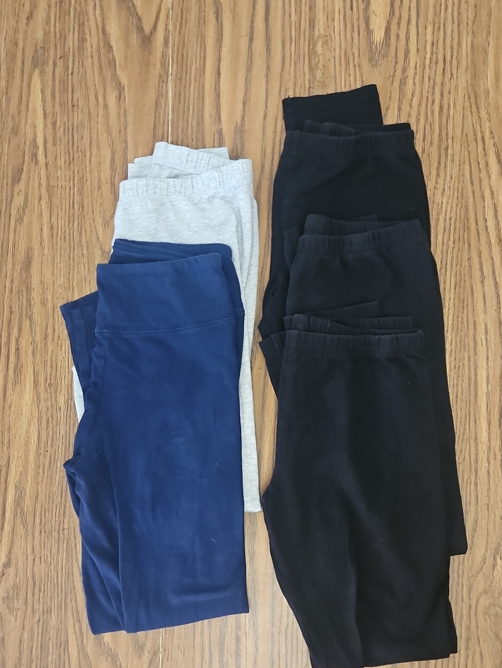 5 Pair Of Kids Basic Stretch Leggings - Navy Blue, Black & Light Gray
